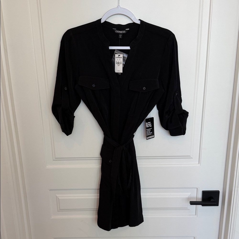 Express Black Tie-Waist Shirt Dress